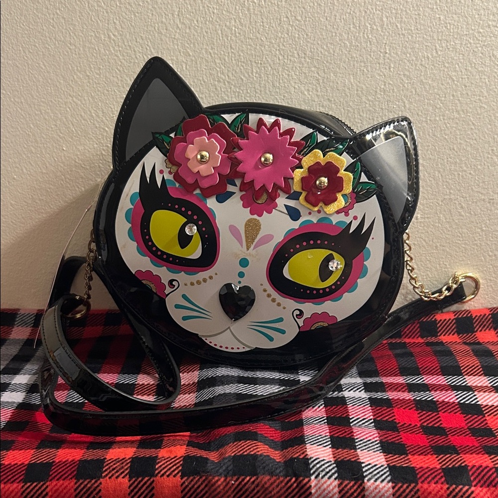 Black Floral Cat Face Crossbody Bag - Women Bags